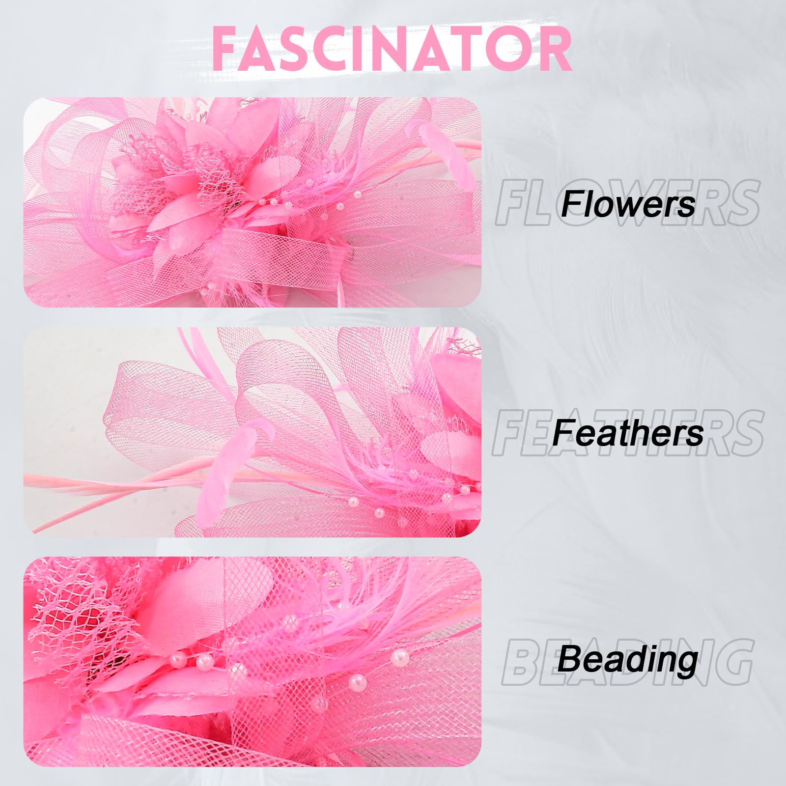 WATAME Women's Fascinators Feathers Mesh Ribbons Kentucky Derby Hat Tea Party Hats with Headband and Clip Fascinator Hat (Pink-2)