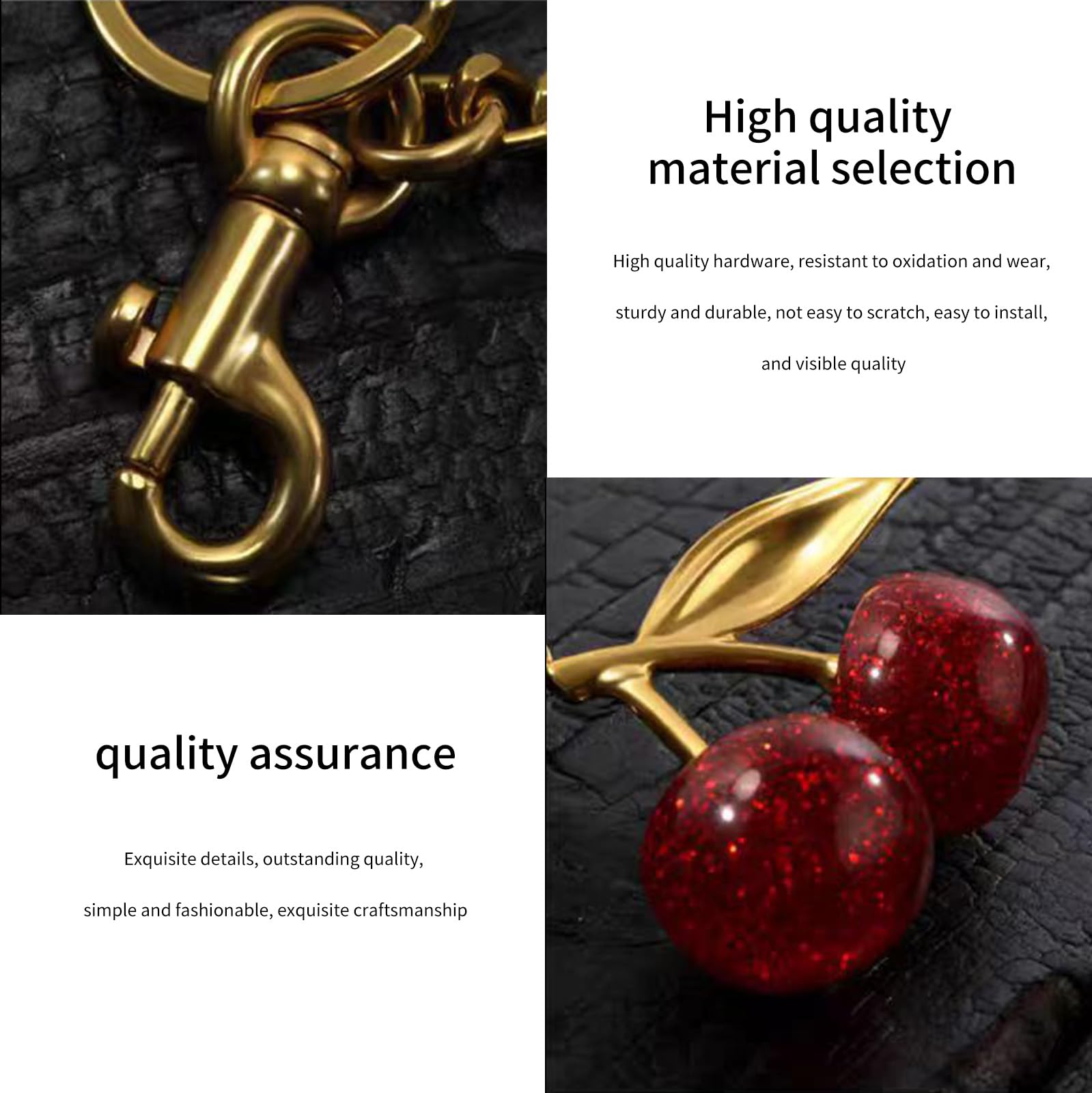 EIOYUMY Cherry Keychain Bag Pendant, Cherry Bag Charm for Women, Shiny Resin & Metal Accessories for Purses and Bags