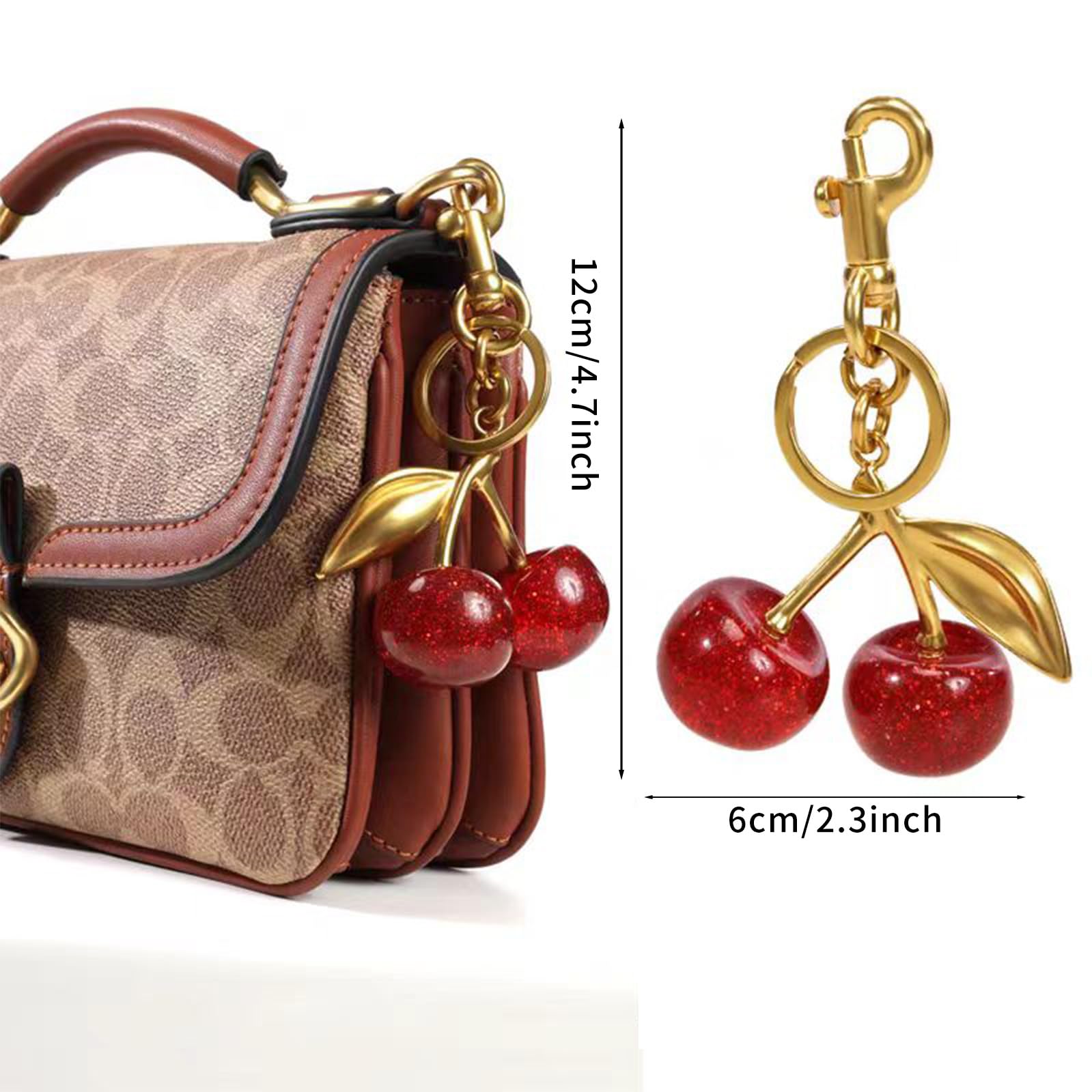 EIOYUMY Cherry Keychain Bag Pendant, Cherry Bag Charm for Women, Shiny Resin & Metal Accessories for Purses and Bags