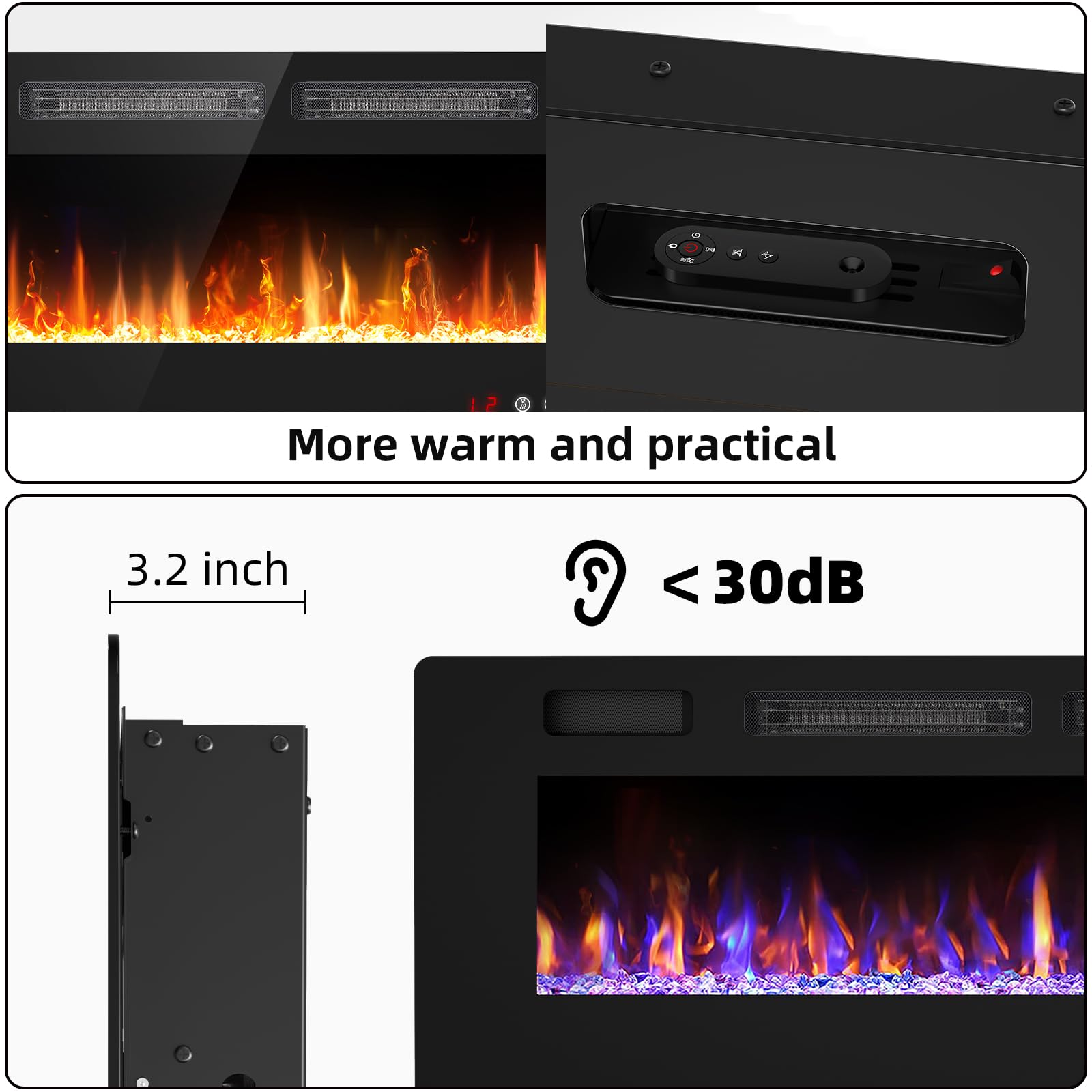 50 inch Electric Fireplace Inserts and Wall Mounted with Remote Control & Touch Screen 1500W Fireplace Heater with Timer