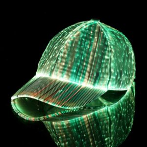 Vastarry LED Cap Fiber Optic Hat with USB Charging, 7 Illuminating Colors, Perfect for Parties, Nightclubs, Music Festivals, (Back,Polyester)