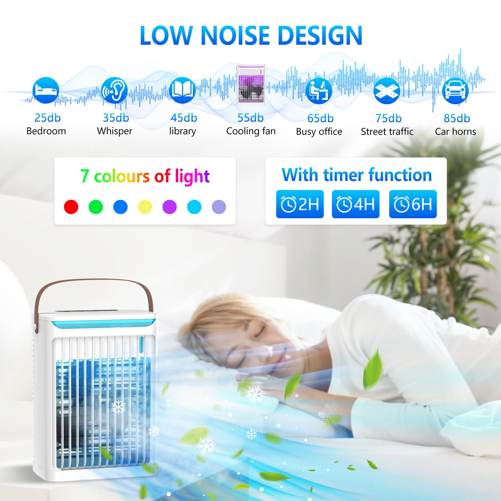 Portable Cooling Fan, 680ML Evaporative Cooling Fan with 5 Speed, 2 humidification, 2-6H Timer & 7 Colors Light, 3 IN 1 Freeze Fan for Bedroom, Office and Camping