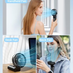 Handheld Fan, Foldable Portable Fan with LED Display, 3000mAh Battery Operated Mini Hand Held Fan, Handheld/Neck/Desk 3 in 1 Personal Small Fan for Eyelash Makeup Travel Beach Outdoor Black