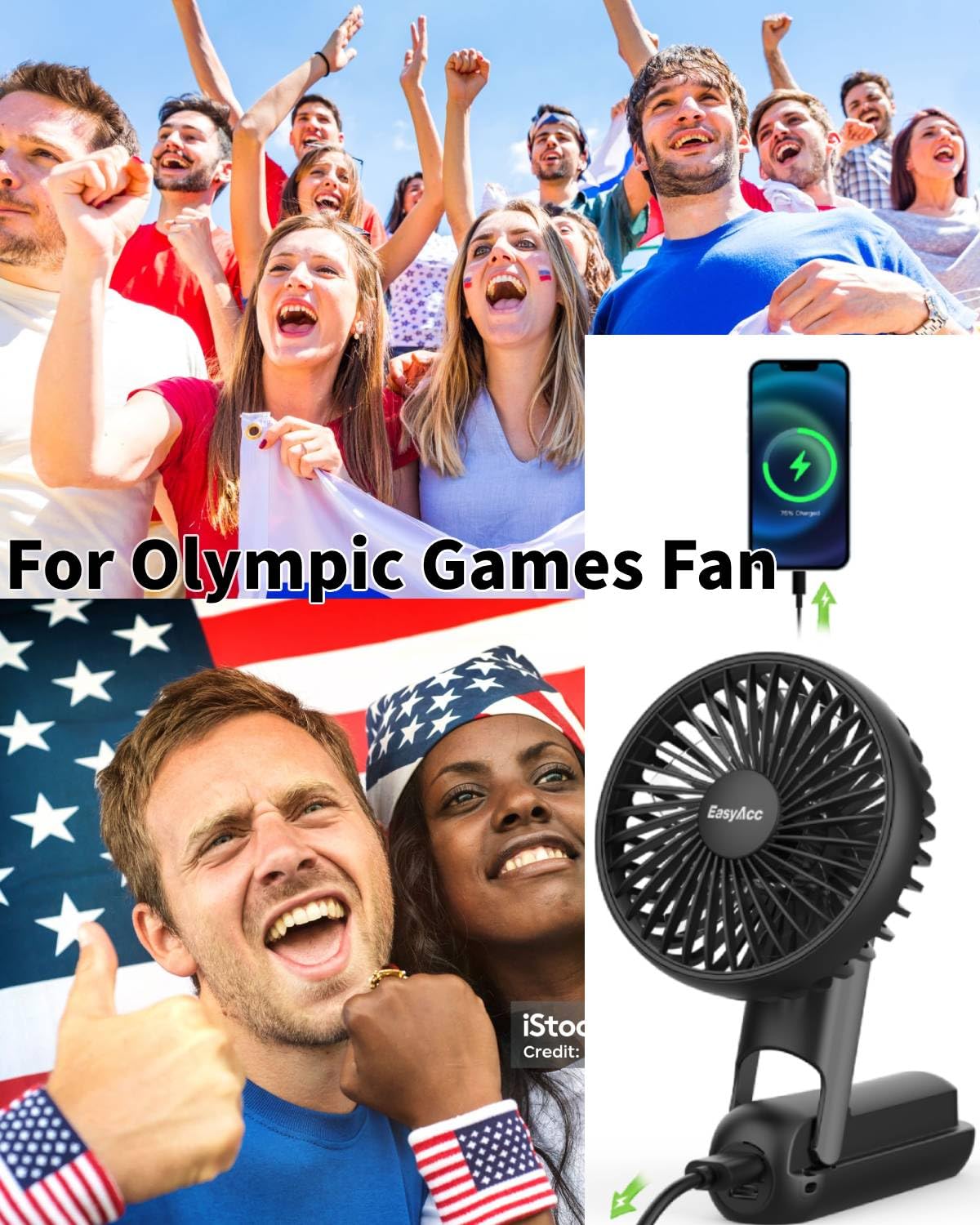 EasyAcc Portable Handheld Fan,4000 Battery Portable Fan for Travel [Ultra Quiet Powerful] 5 Speed Backup Power Digital Display Lanyard Rechargeable Foldable Personal Hand Fan for Olympic Games Black