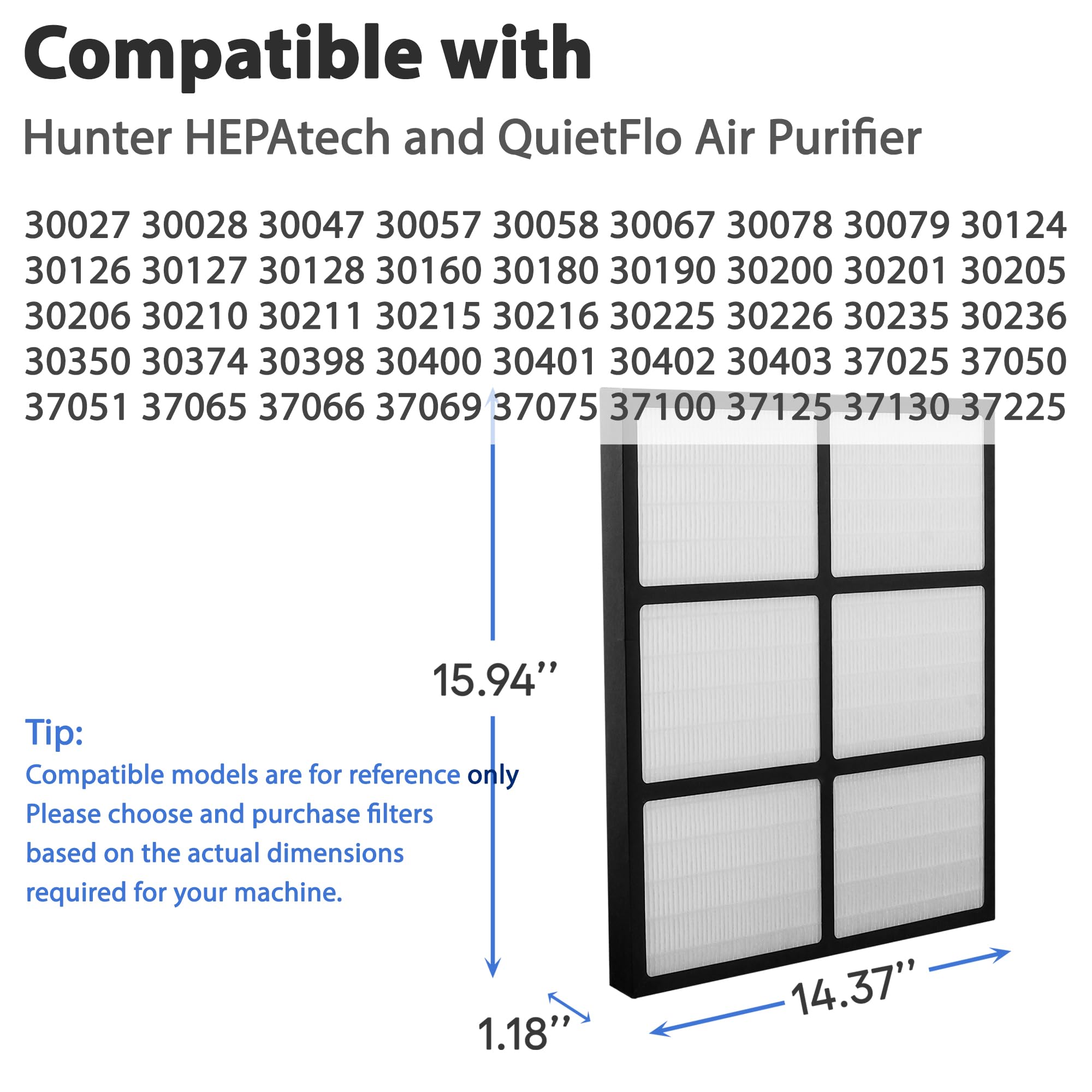 Breshair True HEPA Replacement Filter Compatible with Hunter Air Purifier 30940, fits Models 30402 30400 30398 30260 30255 30210 30058 30245 30244 30225 30216 30215 30214 30525 30401 36260 36395 37225