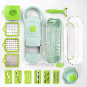 QUINEEHOM Vegetable Chopper 17 in 1, veggie chopper with container for French Fry, Multifunctional Food Chopper for Kitchen, Mandoline Dicer Onion Meat Salad Chopper Slicer Cutter