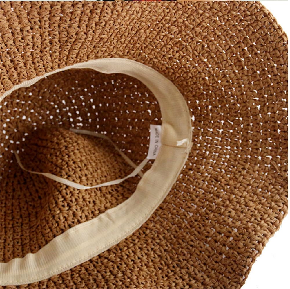 Women Sun Hat Wide Brim Floppy Beach Hat Breathable Straw Hat Foldable Packable Summer Outdoor Sun Protection Cap C-Khaki