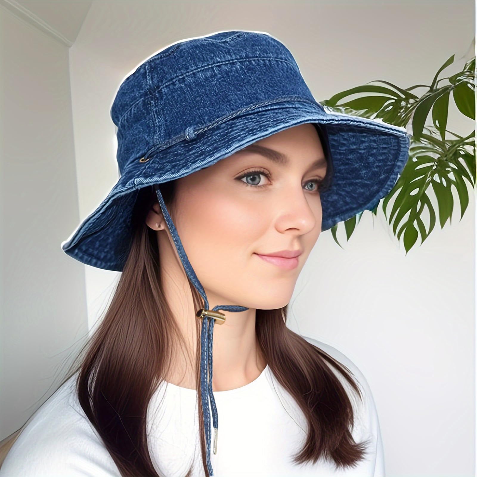 AICHUAN Bucket Hat for Women Men Wide Brim Sun Hat Packable Cotton Denim Summer Beach Travel Outdoor Fishing Cap Dark Blue