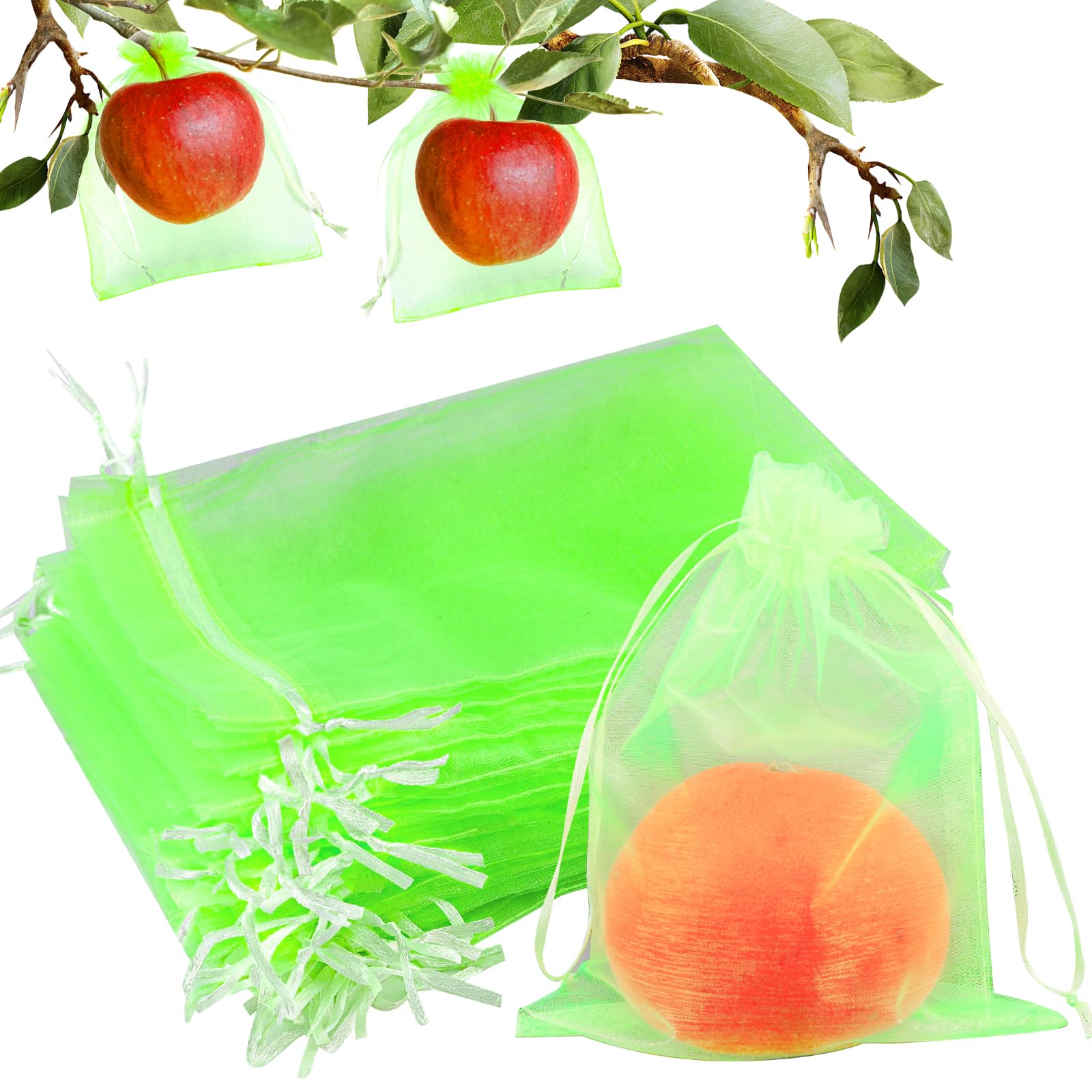 50 Pcs Fruit Protection Bags 6''x8'' Fruit Net Bags with Drawstring Fruit Bags for Fruit, Fruit Protection Bags Vegetable Fruit Net Fruit Cover Mesh Bag for Protecting Fruits(Fruit Green,6 x 8 Inch)