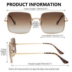 LIKSMU Square Sunglasses for Women Men Polarized Vintage Retro Metal Frame Trendy Sun Glasses Gold Frame