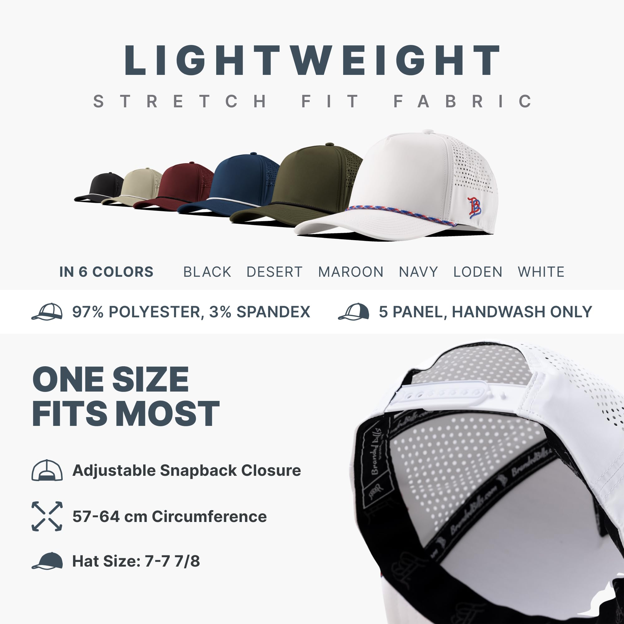 Branded Bills Party Eagle PVC Curved 5 Panel Rope Hat, White/RWB Rope, Fits 7-7 7/8, Adjustable Snapback | Lightweight, Comfort Stretch, & Quick Dry Baseball Cap