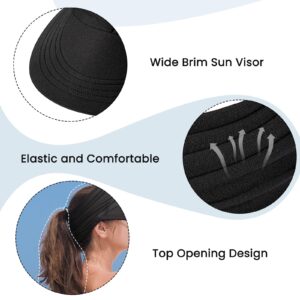 Sun Visor Hats, Wide Brim Sun Hats for Women, UPF 50+ UV Protection Visors for Women, Foldable Packable Ponytail Beach Summer Visor Hat for Sports, Tennis, Golf, Running Black