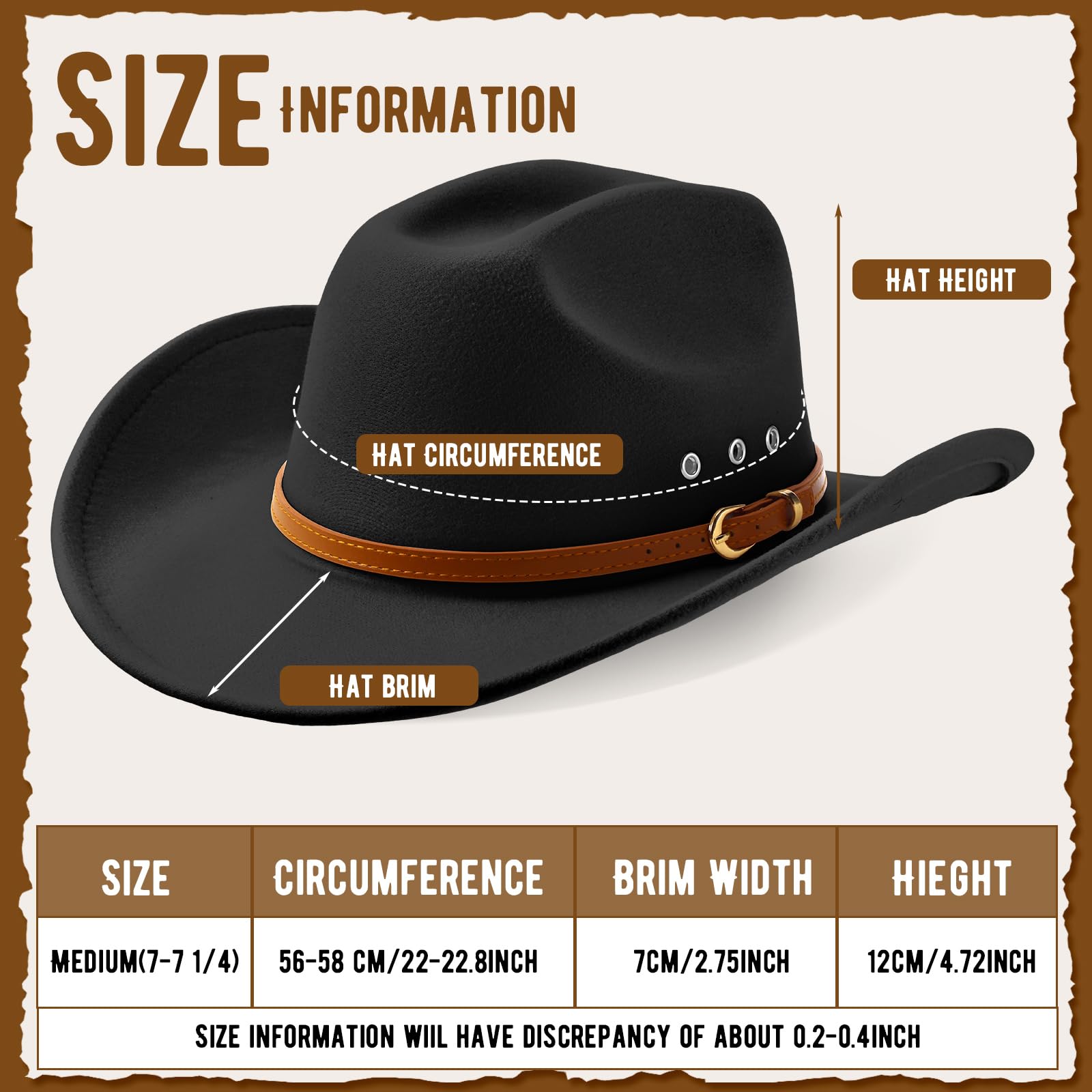 Breathffy 2 Pcs Cowboy Hat Felt Wide Brim Cowgirl Hats with Belt Classic Outdoor Western Hats for Women Men Adults (Black,Coffee)