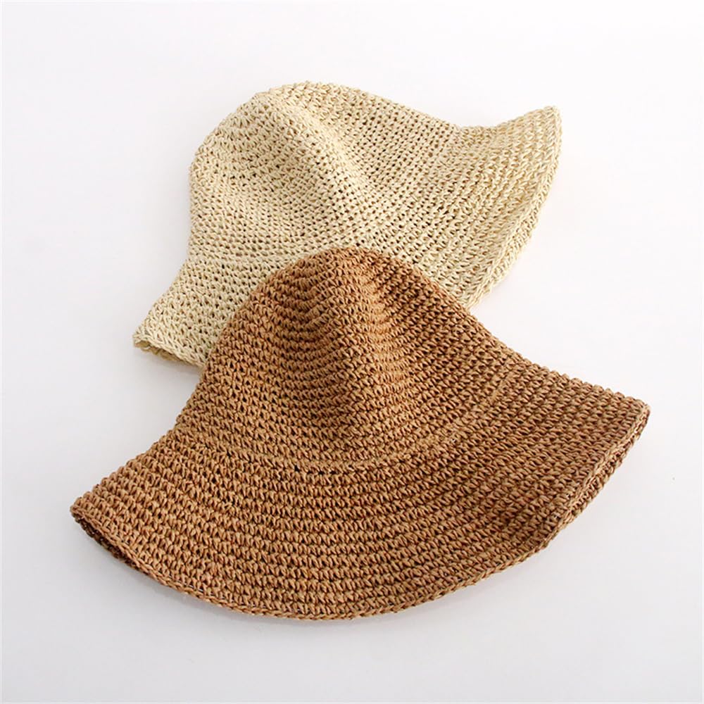 Women Sun Hat Wide Brim Floppy Beach Hat Breathable Straw Hat Foldable Packable Summer Outdoor Sun Protection Cap C-Khaki