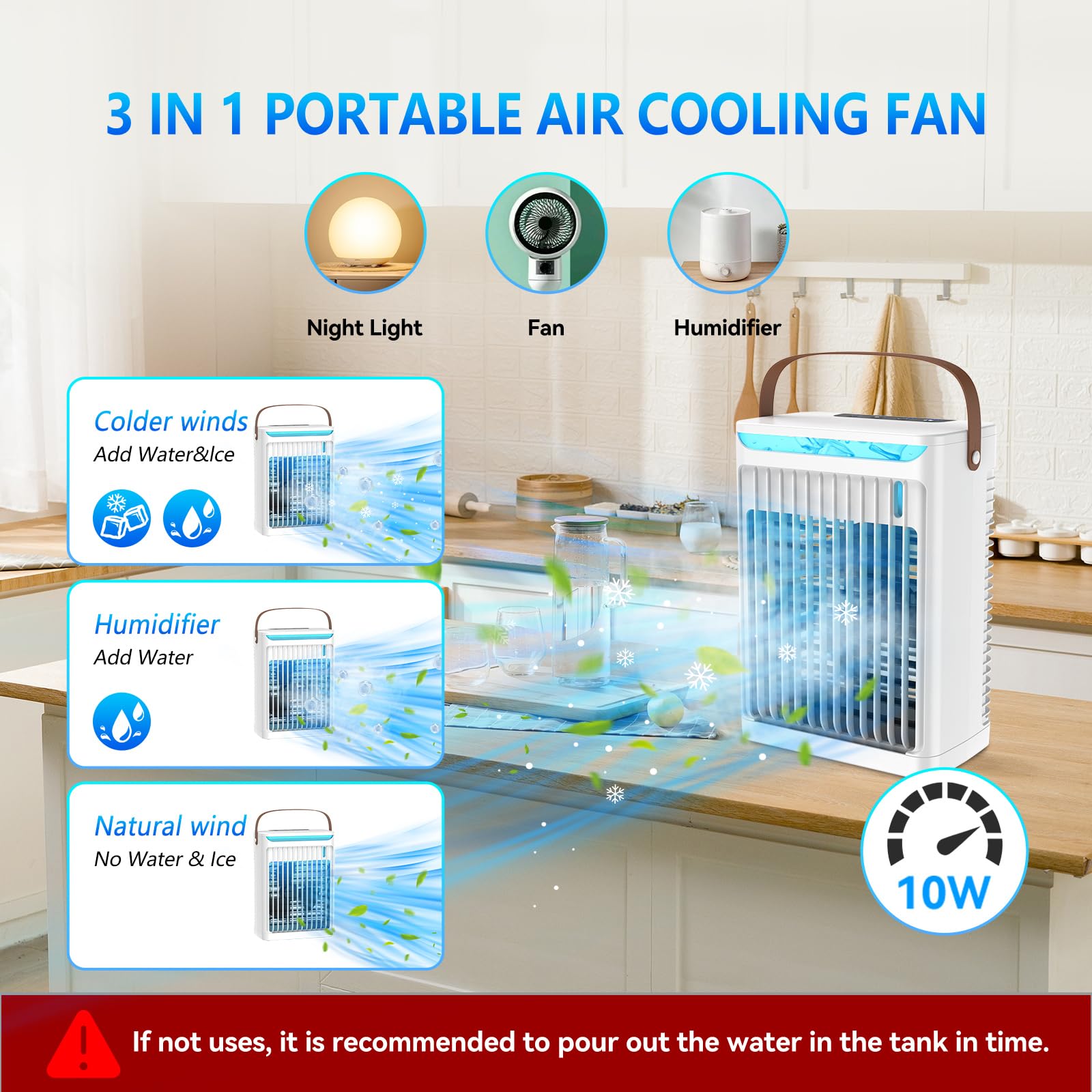 Portable Cooling Fan, 680ML Evaporative Cooling Fan with 5 Speed, 2 humidification, 2-6H Timer & 7 Colors Light, 3 IN 1 Freeze Fan for Bedroom, Office and Camping