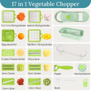 QUINEEHOM Vegetable Chopper 17 in 1, veggie chopper with container for French Fry, Multifunctional Food Chopper for Kitchen, Mandoline Dicer Onion Meat Salad Chopper Slicer Cutter