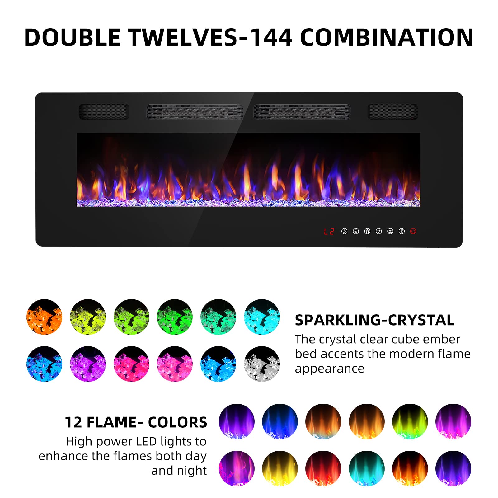 50 inch Electric Fireplace Inserts and Wall Mounted with Remote Control & Touch Screen 1500W Fireplace Heater with Timer