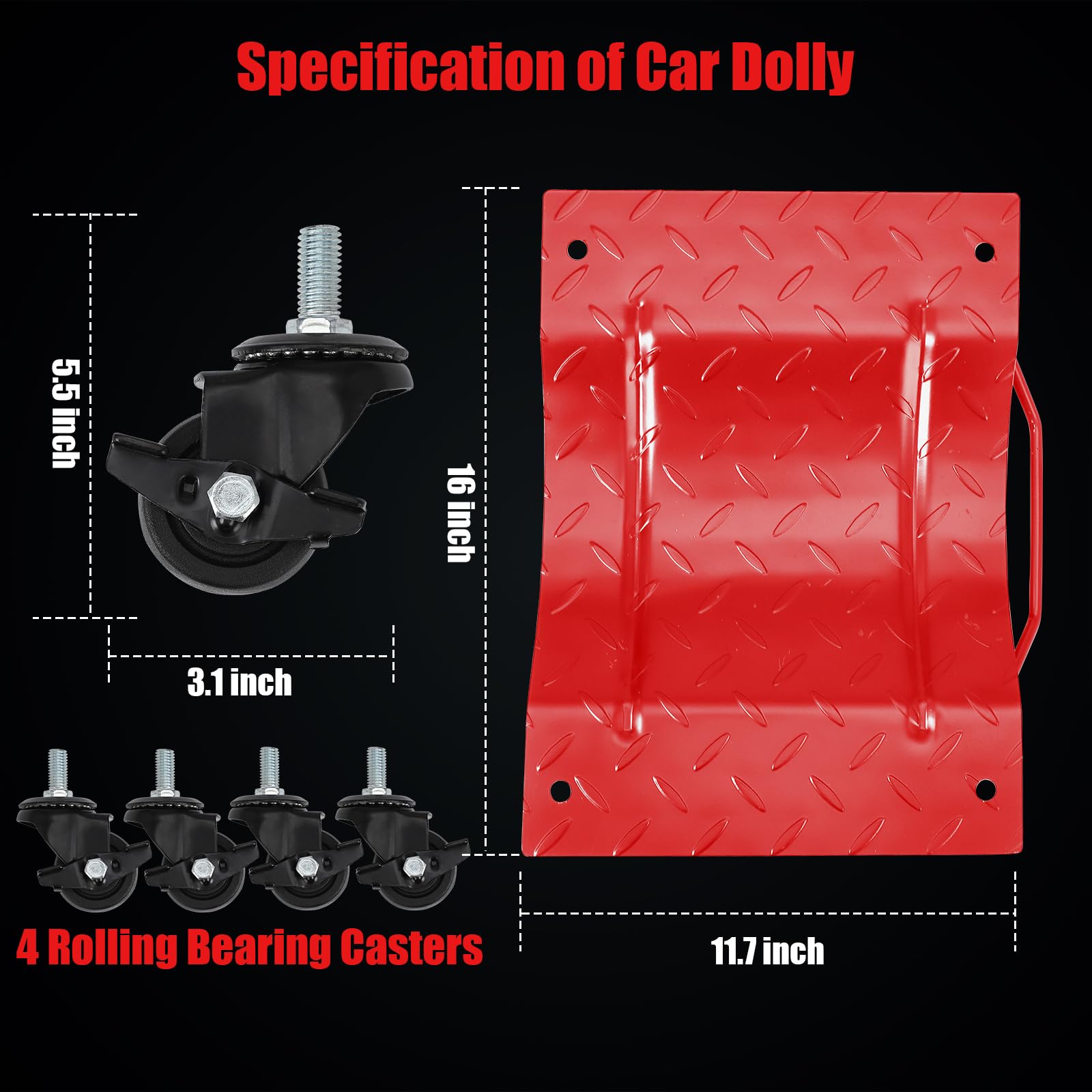 Heavy Duty Car Dolly 4 Pack, 6000 lbs Wheel Dolly Car Tire Stake with Brakes, Car Tire Dolly Cart with Wheels, Vehicle Dollies for Moving, Car Repair