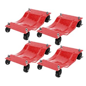 heavy duty car dolly 4 pack, 6000 lbs wheel dolly car tire stake with brakes, car tire dolly cart with wheels, vehicle dollies for moving, car repair