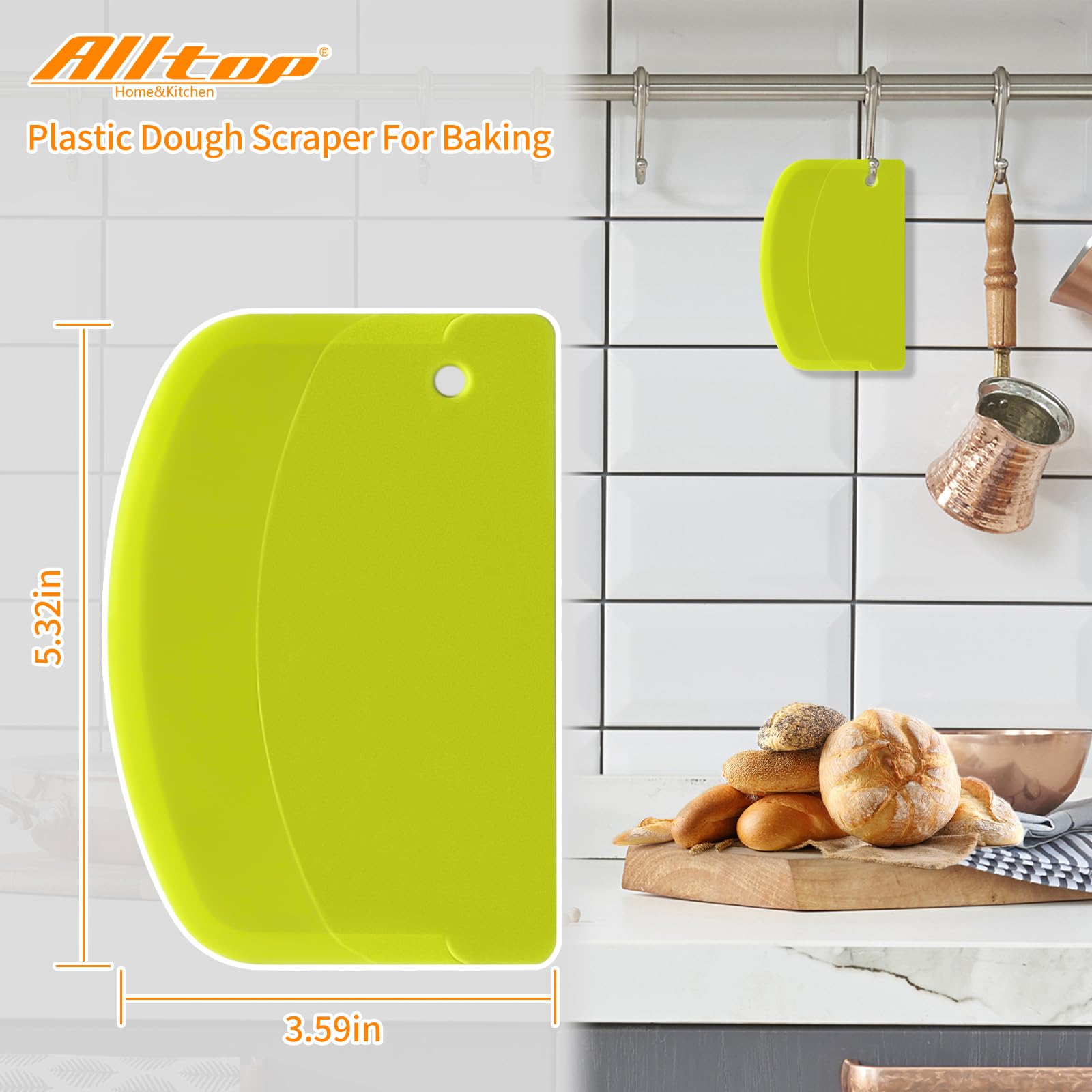 ALLTOP Hard Bench Scraper – Premium Quality Bread Tools for Homemade Baking,Dough Scraper with Versatile Usage - Vibrant and Ergonomic Plastic Bowl Scrapers for Your Kitchen