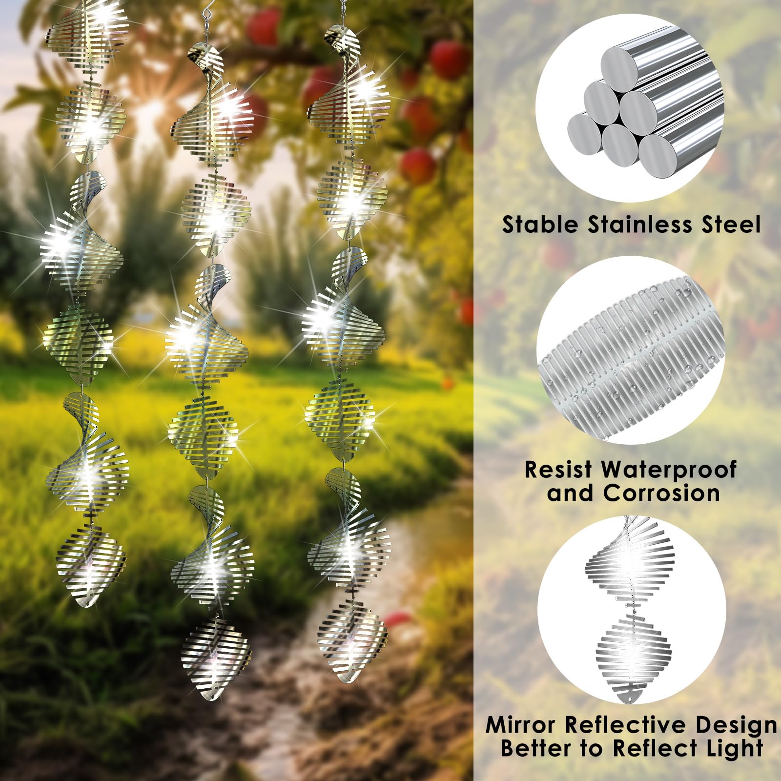 Bird Scare Discs Highly Reflective Double-Sided Bird Reflectors Sparkly Wind Spinner Outdoor Metal Garden Decor to Scare Bird Away from Yard Patio Farm Lawn (Fishbone)