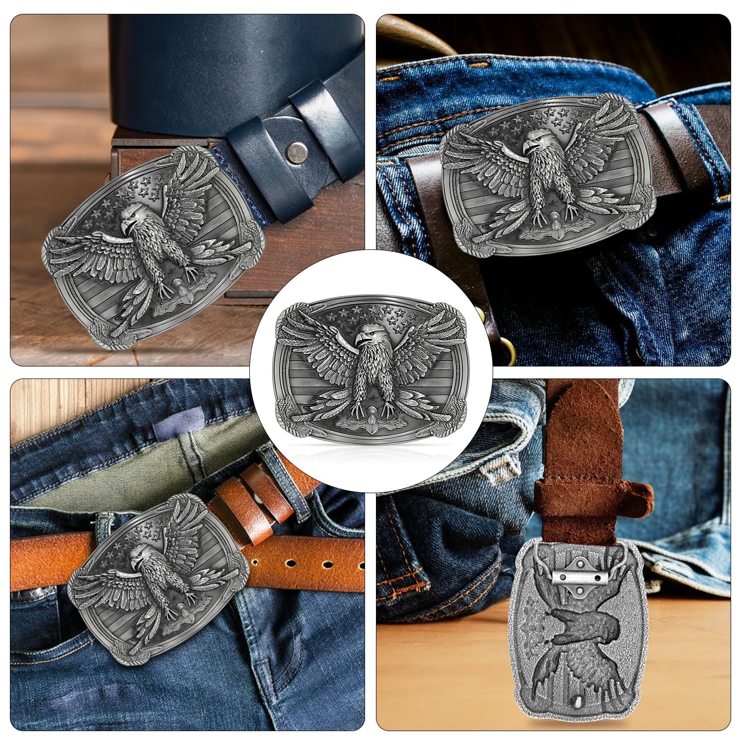 Belt Buckles Men Western Cowboy - Eagle Belt Buckle Confederate Belt Buckle Western Belt Buckles for Men American Flag Belt Buckle Women Mens Belt Buckle Silver Belt Buckle Cowboy Belt Buckle for Men