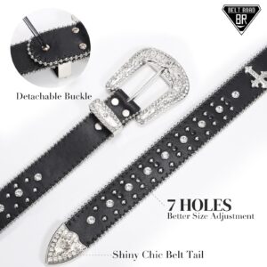 BELTROAD Rhinestone Belt for Men Women, Western Cowboy Cowgirl Belts Bling Leather Belt With Cross and Diamond for Jeans