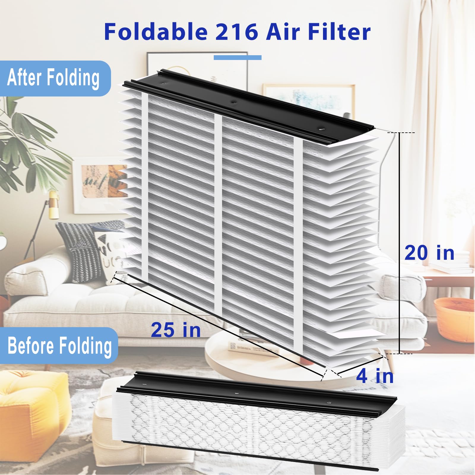 216 Air Filter Replacement, 20x25x4 Inches, MERV 16, Compatible with AprilAire Whole House Air Purifiers, Fits Model 1210, 1620, 2120, 2200, 2210, 2216, 3210, 4200, etc. (Pack of 2)