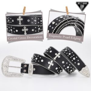 BELTROAD Rhinestone Belt for Men Women, Western Cowboy Cowgirl Belts Bling Leather Belt With Cross and Diamond for Jeans