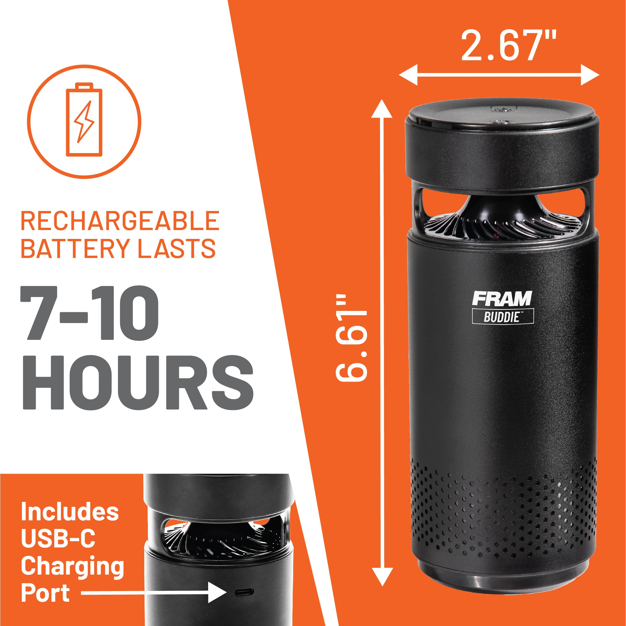 FRAM Buddie HEPA Air Purifier H13 Filtration & UV-C LED Sanitization, Cable-Free Rechargeable Portable Air Purifier for Home, Car & Work, Eliminates 99.97% of Dust, Smoke & Other Pollutants | CAP30200