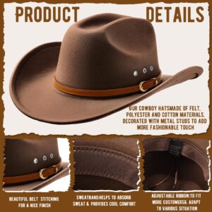 Breathffy 2 Pcs Cowboy Hat Felt Wide Brim Cowgirl Hats with Belt Classic Outdoor Western Hats for Women Men Adults (Black,Coffee)