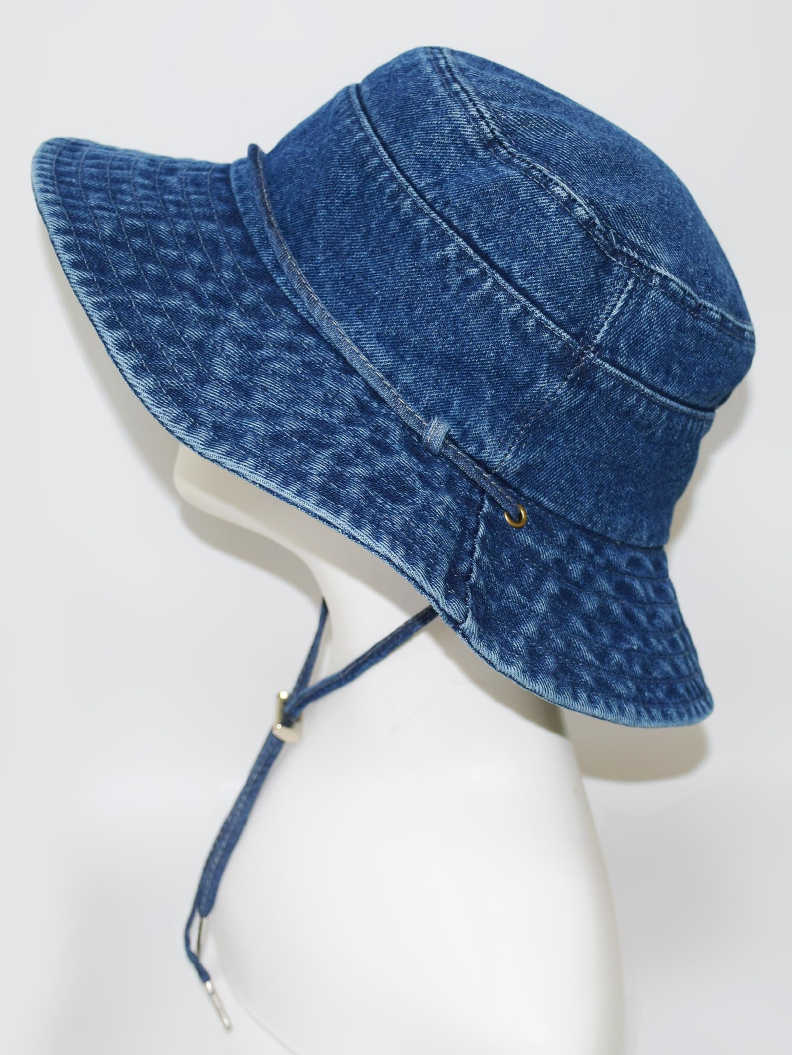 AICHUAN Bucket Hat for Women Men Wide Brim Sun Hat Packable Cotton Denim Summer Beach Travel Outdoor Fishing Cap Dark Blue