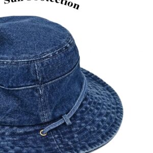 AICHUAN Bucket Hat for Women Men Wide Brim Sun Hat Packable Cotton Denim Summer Beach Travel Outdoor Fishing Cap Dark Blue