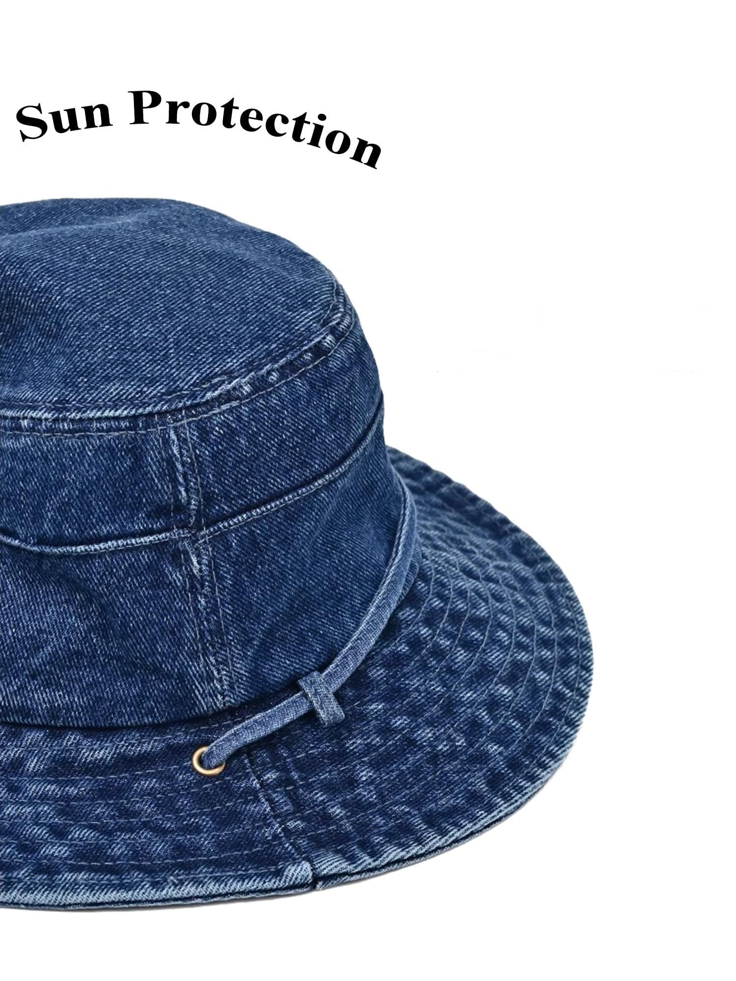 AICHUAN Bucket Hat for Women Men Wide Brim Sun Hat Packable Cotton Denim Summer Beach Travel Outdoor Fishing Cap Dark Blue