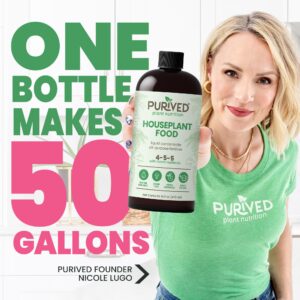 Purived 16oz All-Purpose Liquid Plant Fertilizer - Makes 50 Gallons, for Indoor Houseplants, All-Natural, Groundwater Safe, Made in USA