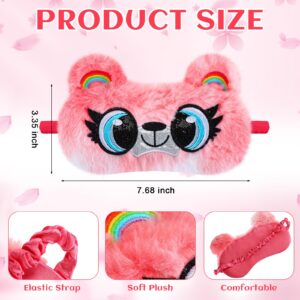 Maiteenly 16 Pcs Sleepover Party Supplies 8 Pcs Animal Sleep Eye Masks 8 Pcs Bow Makeup Headbands Plush Sleeping Eye Mask for Washing Face Makeup Shower Women Gift