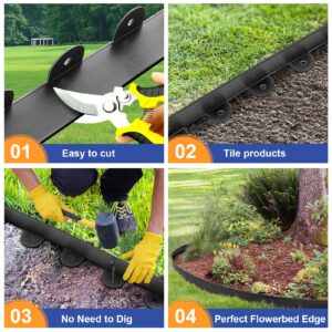 JAZIPO No Dig Landscape Edging Border 2.2 Inch Tall | 40 FT with 40 PCS Spikes, Garden Edging Border, Plastic Lawn Edging for Landscaping, Flower Beds, and Yard, Black