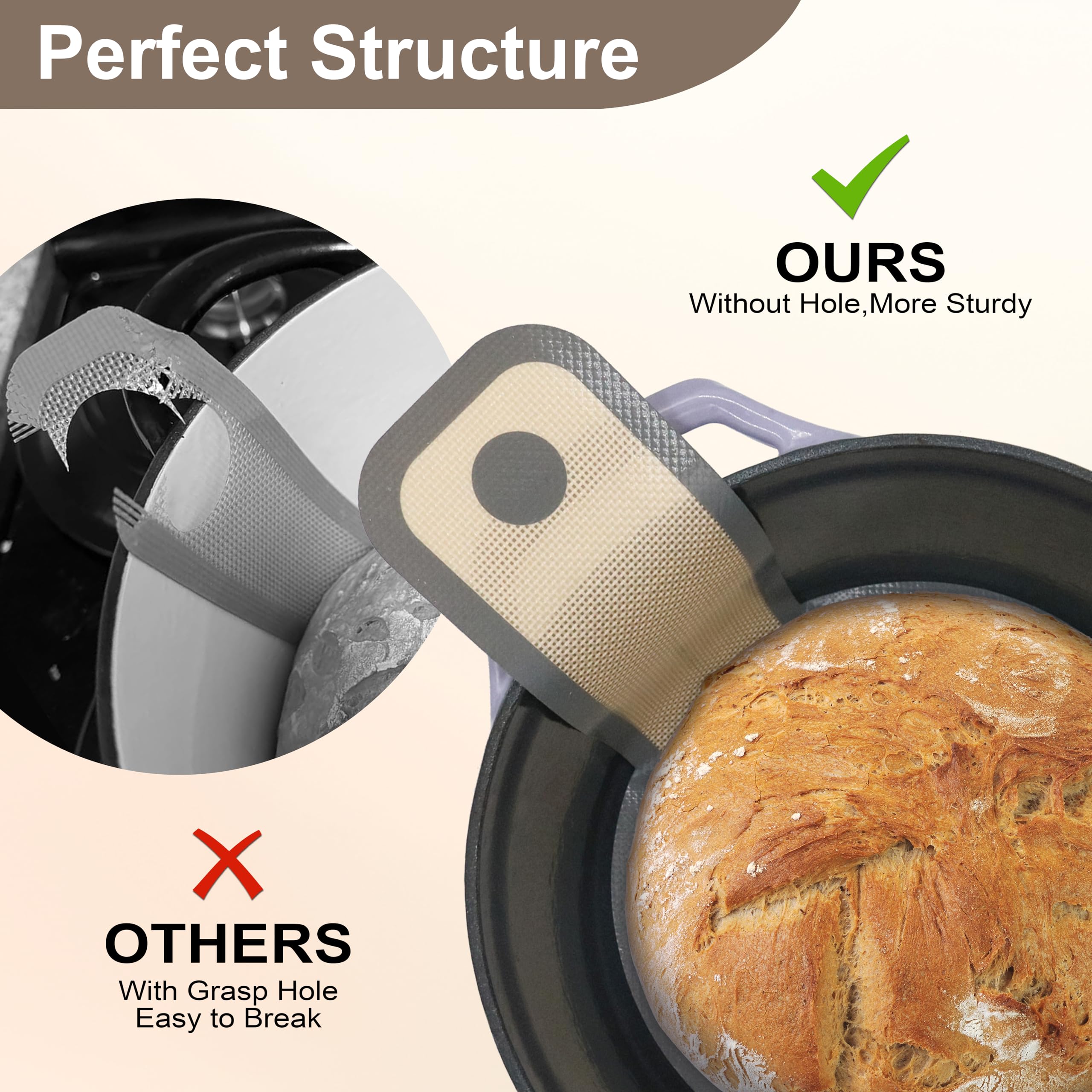 Silicone Bread Sling for Dutch Oven,2 Sizes Set Non-Stick & Odor-Free Bread Baking Mat Set,Anti-slip Reusable Bread Sling with Long Handle,Edge Sealing Design,Essential Sourdough Bread Baking Supplies