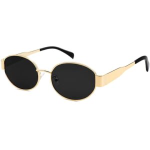 knliwkm trendy retro oval sunglasses for women gold fashion designer shades vintage 90s style classic sun glasses