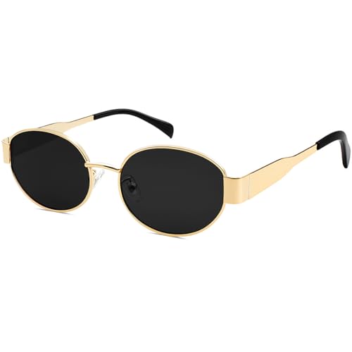 knliwkm Trendy Retro Oval Sunglasses for Women Gold Fashion Designer Shades Vintage 90s Style Classic Sun Glasses