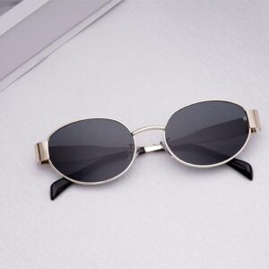 knliwkm Trendy Retro Oval Sunglasses for Women Gold Fashion Designer Shades Vintage 90s Style Classic Sun Glasses