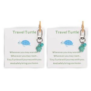 rythsans good lucky gifts - 2 pack tiny sea turtle keychain - mini backpack key chain turtle necklace for sea turtle gifts