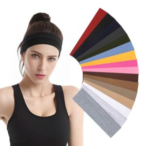 headbands for women 16 pack non slip hair bands for women's hair elastic cloth headbands soft stretchy cotton headband for workout yoga sports (a-multicolor)