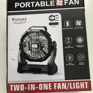 Portable Camping Fan with LED Lantern - Cordless Rechargeable Battery Powered Fan, 270°Pivot Personal USB Desk Fan, 4 Speed Quiet Table Fan, 32Hrs Battery Operated Tent Fan for Travel, Picnic (Orange)