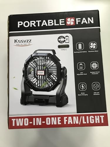 Portable Camping Fan with LED Lantern - Cordless Rechargeable Battery Powered Fan, 270°Pivot Personal USB Desk Fan, 4 Speed Quiet Table Fan, 32Hrs Battery Operated Tent Fan for Travel, Picnic (Orange)