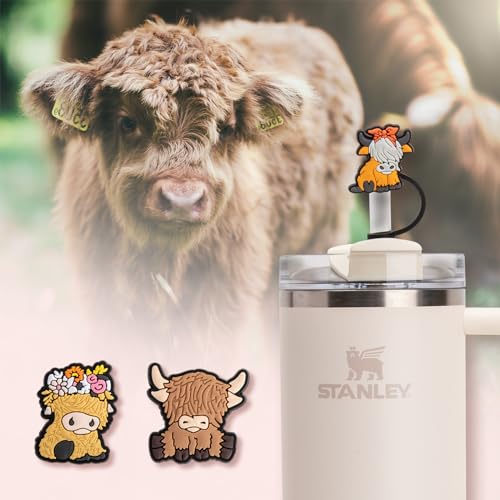 6pcs Highland Cow Silicone Straw Cover Straw Cover Cap For Stanley Cup Stanley Straw