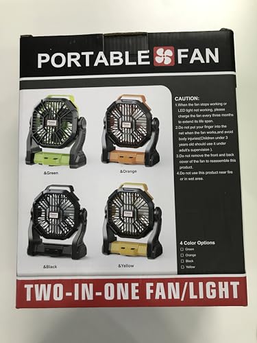 Portable Camping Fan with LED Lantern - Cordless Rechargeable Battery Powered Fan, 270°Pivot Personal USB Desk Fan, 4 Speed Quiet Table Fan, 32Hrs Battery Operated Tent Fan for Travel, Picnic (Orange)