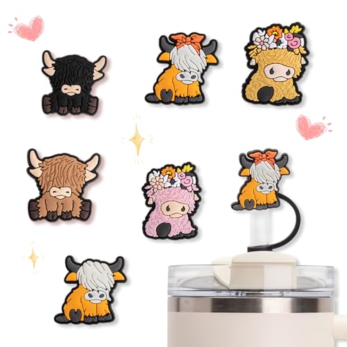 6pcs Highland Cow Silicone Straw Cover Straw Cover Cap For Stanley Cup Stanley Straw