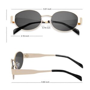 knliwkm Trendy Retro Oval Sunglasses for Women Gold Fashion Designer Shades Vintage 90s Style Classic Sun Glasses