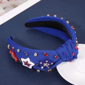 mokkia American Flag Rhinestone Knotted Headbands - Patriotic Accessories for Women, Red White and Blue Top Knot Party Favors (American Star 7)